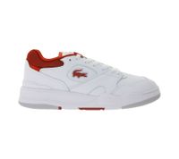 LACOSTE LINESHOT 124 2 SMA Men's Genuine Leather Shoes, Breathable Sneakers with OrthoLite Insole, Lace-Up Shoes, White/Red