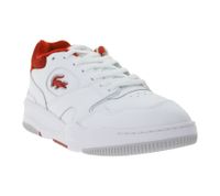 LACOSTE LINESHOT 124 2 SMA Men's Genuine Leather Shoes, Breathable Sneakers with OrthoLite Insole, Lace-Up Shoes, White/Red