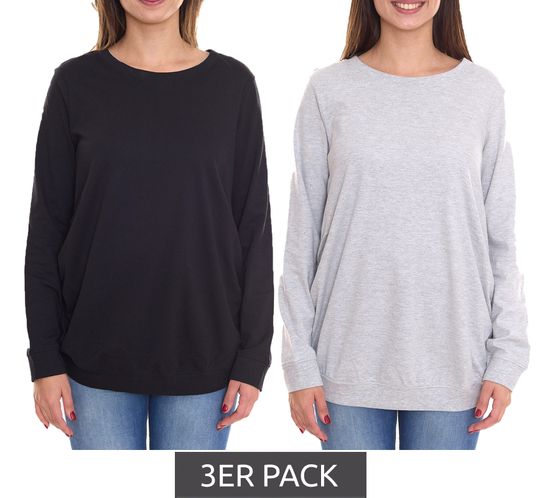 3er Sparpack neun 9 monate Damen schlichtes Schwangerschafts-Shirt Umstands-Mode Grau oder Schwarz