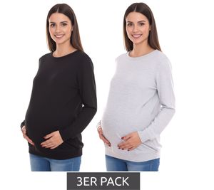 Confezione da 3 magliette premaman semplici da donna per 9 mesi, in grigio o nero