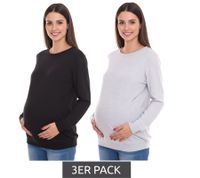 Confezione da 3 magliette premaman semplici da donna per 9 mesi, in grigio o nero