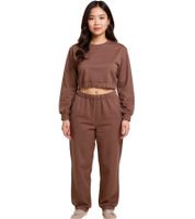 ZEGY Women's Jogging Suit, Sweat Jogger, Crop Sweater, Cotton Set 1072, Brown or Navy ZEGY Women's Jogging Suit, Sweat Jogger, Crop Sweater, Cotton Set 1072, Brown or Navy