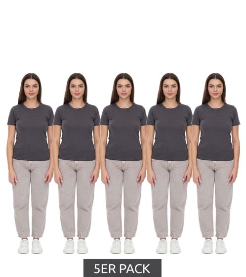 Pack de 5 camisetas ELEVATE Heros para mujer, algodón liso, 150 g/m², camiseta básica, camiseta interior, 3802998 gris oscuro
