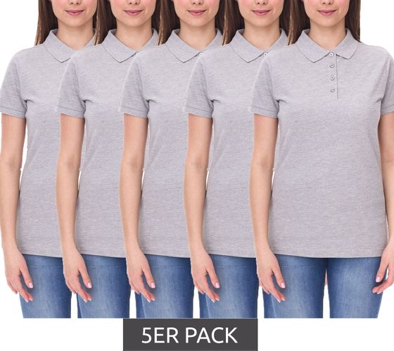 Polo SANTINO Mika para mujer (paquete de 5) de algodón orgánico. Polo con tapeta de 4 botones. Camisa de manga corta, gris jaspeado, 210 g/m².