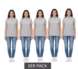 Polo SANTINO Mika para mujer (paquete de 5) de algodón orgánico. Polo con tapeta de 4 botones. Camisa de manga corta, gris jaspeado, 210 g/m².