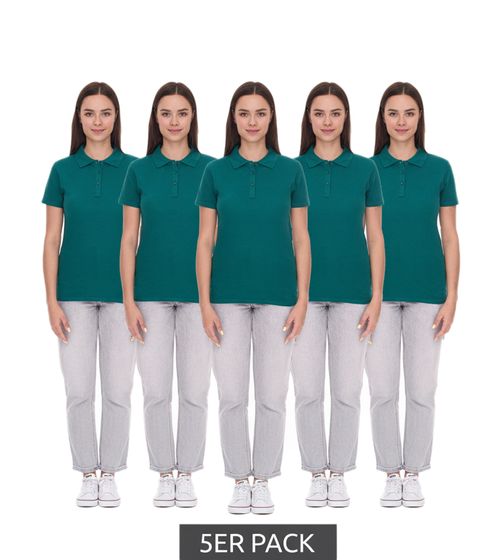 Pack de 5 polos económicos ELEVATE Helios para mujer, punto de piqué de algodón, 180 g/m², 3810760, color verde bosque, verde oscuro