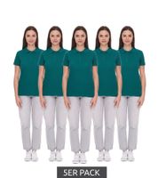 Pack de 5 polos económicos ELEVATE Helios para mujer, punto de piqué de algodón, 180 g/m², 3810760, color verde bosque, verde oscuro