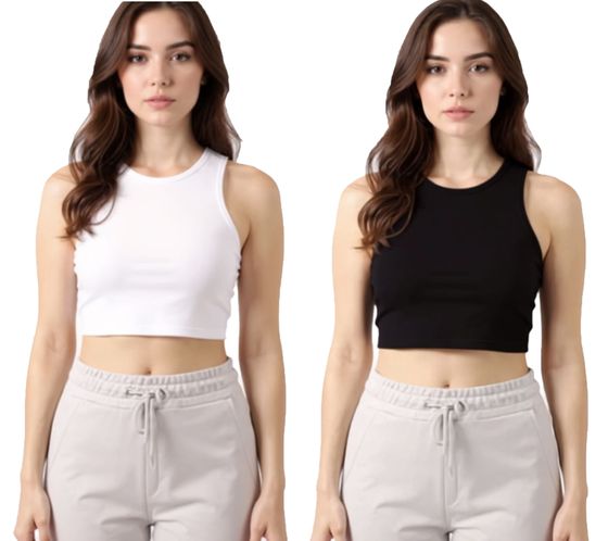 ZEGY Damen Crop-Top Tank-Top geripptes Baumwoll-Shirt ärmellos 1085 Schwarz oder Weiß