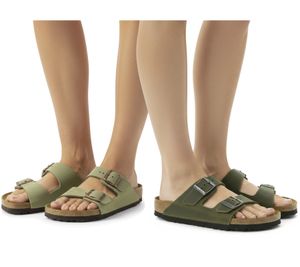 BIRKENSTOCK Arizona Nubukleder-Schlappen Damen und Herren Pantoletten Made in Germany schmale Breite Weichfußbett 352203 oder 1027039 in Braun oder Khaki