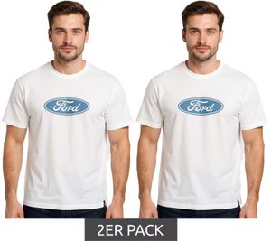 T-shirt da uomo RE:COVERED X FORD con stampa Ford Torino, girocollo in cotone, RCFRD504, bianco ecru T-shirt da uomo RE:COVERED X FORD con stampa Ford Torino, girocollo in cotone, RCFRD504, bianco ecru