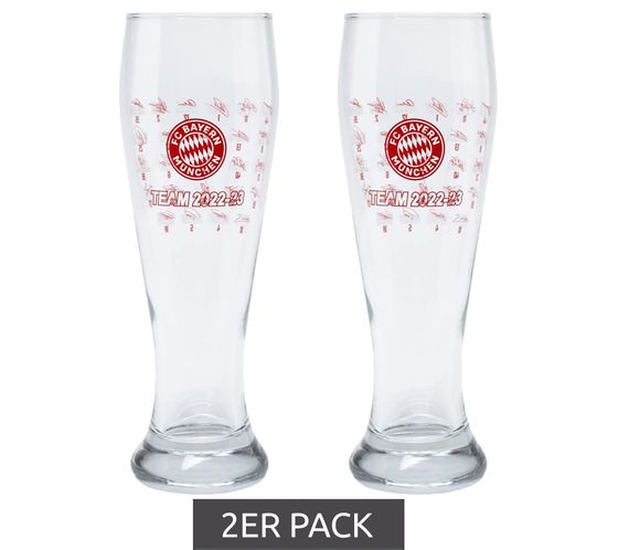 2er Sparpack FC Bayern München Team 2022/23 Bierglas – Offizielle Sammleredition 640ml Weizenbierglas 31324 Transparent/Rot