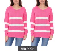 Pull Aniston CASUAL en maille coton pour femme, idéal au quotidien, manches longues, 39680449, rose/blanc