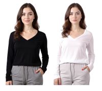 ZEGY Women's Thin Long-Sleeve V-Neck Sweater, Summer Shirt 1078 in Black or White ZEGY Women's Thin Long-Sleeve V-Neck Sweater, Summer Shirt 1078 in Black or White