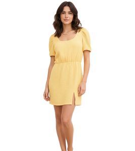 Short women's shirt dress made of structured crepe jersey, summer dress 909338 Yellow Short women's shirt dress made of structured crepe jersey, summer dress 909338 Yellow