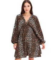 Wild Women's Summer Dress, Animal Print Dress with Balloon Sleeves, Short Mini Dress, 973887 Brown Wild Women's Summer Dress, Animal Print Dress with Balloon Sleeves, Short Mini Dress, 973887 Brown