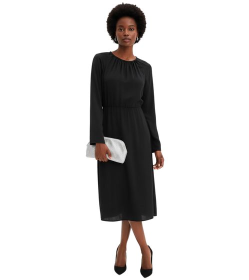 Minimalist Women's Satin Dress, Spring Dress with Long Sleeves, Maxi Dress 911211 Black