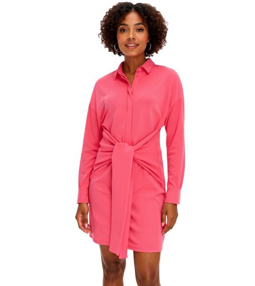 Stylish women's mini dress, summer dress with shirt collar and batwing sleeves, 934479 Pink