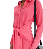 Stylish women's mini dress, summer dress with shirt collar and batwing sleeves, 934479 Pink Stylish women's mini dress, summer dress with shirt collar and batwing sleeves, 934479 Pink