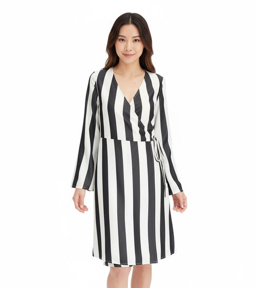 Beautiful striped dress for women, wrap dress with V-neck, midi dress 978829, black/white