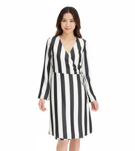 Beautiful striped dress for women, wrap dress with V-neck, midi dress 978829, black/white Beautiful striped dress for women, wrap dress with V-neck, midi dress 978829, black/white