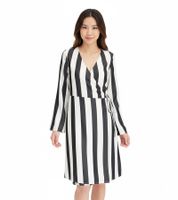 Beautiful striped dress for women, wrap dress with V-neck, midi dress 978829, black/white Beautiful striped dress for women, wrap dress with V-neck, midi dress 978829, black/white