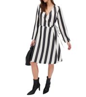Beautiful striped dress for women, wrap dress with V-neck, midi dress 978829, black/white Beautiful striped dress for women, wrap dress with V-neck, midi dress 978829, black/white