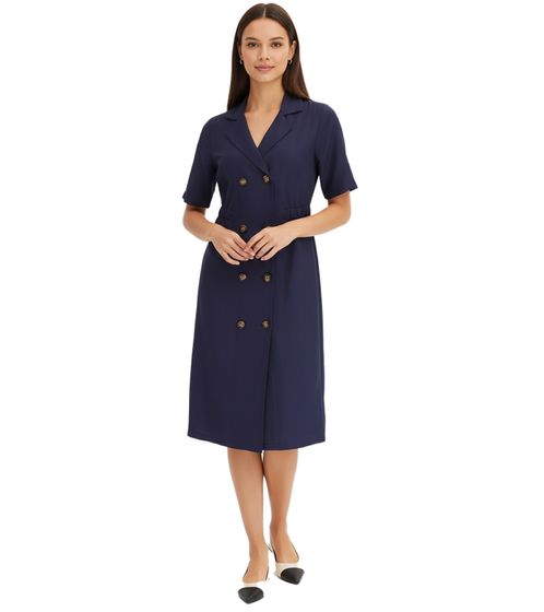 Elegant women's midi dress with lapel collar, autumn dress, long-sleeved dress, 934680, dark blue