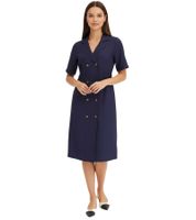 Elegant women's midi dress with lapel collar, autumn dress, long-sleeved dress, 934680, dark blue Elegant women's midi dress with lapel collar, autumn dress, long-sleeved dress, 934680, dark blue