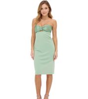 Off-the-shoulder women's mini dress, slim-fitting bandeau dress with cutouts, 941431 Green Off-the-shoulder women's mini dress, slim-fitting bandeau dress with cutouts, 941431 Green
