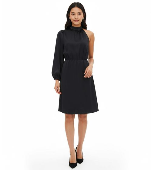 Stylish women's one-shoulder dress made of shiny satin, mini dress, satin dress 919324, black