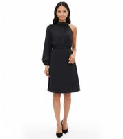 Stylish women's one-shoulder dress made of shiny satin, mini dress, satin dress 919324, black Stylish women's one-shoulder dress made of shiny satin, mini dress, satin dress 919324, black
