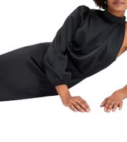 Stylish women's one-shoulder dress made of shiny satin, mini dress, satin dress 919324, black Stylish women's one-shoulder dress made of shiny satin, mini dress, satin dress 919324, black