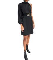 Stylish women's one-shoulder dress made of shiny satin, mini dress, satin dress 919324, black Stylish women's one-shoulder dress made of shiny satin, mini dress, satin dress 919324, black