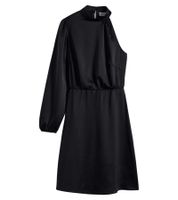 Stylish women's one-shoulder dress made of shiny satin, mini dress, satin dress 919324, black Stylish women's one-shoulder dress made of shiny satin, mini dress, satin dress 919324, black