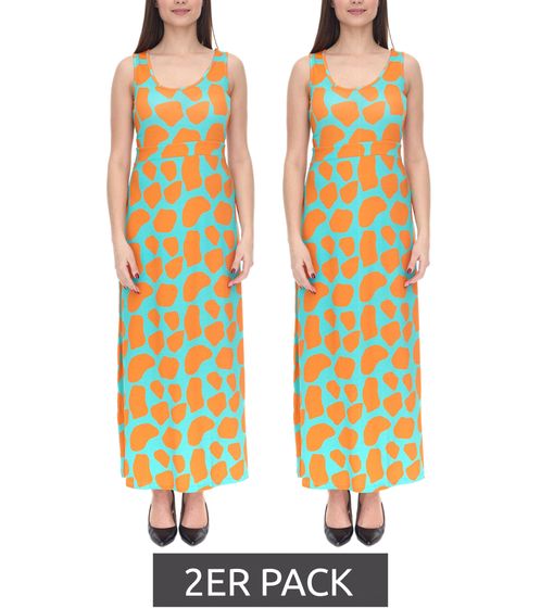 2-pack Aniston CASUAL women's jersey dress with colorful print, maxi dress, turquoise/orange