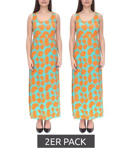 2er Pack Aniston CASUAL Damen Jersey-Kleid mit farbenfrohen Druck Maxi-Kleid Türkis/Orange