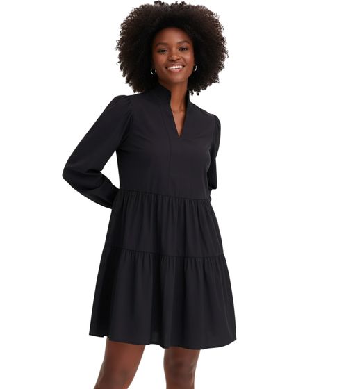Flared Ruffle Dress with Smocked Neckline and Sleeve Hem, Long-Sleeve Dress 955261 Black