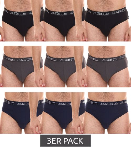 3-pack Kappa men's briefs with cotton stretch underwear with logo waistband underpants 711167 black, blue or grey