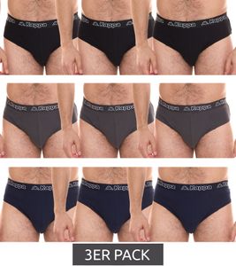 Lot de 3 slips Kappa pour homme avec sous-vêtement en coton stretch avec ceinture logo 711167 noir, bleu ou gris Lot de 3 slips Kappa pour homme avec sous-vêtement en coton stretch avec ceinture logo 711167 noir, bleu ou gris