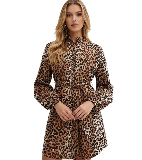 Women's Blouse Dress Midi Dress with Leopard Print Shirt Dress 974466 Brown/Black