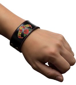 Guns N' Roses Hard Rock Band Bracelet with Logo Print - Fan Merchandise - Leather Bracelet, Black