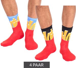 4 pares de calcetines de algodón TASTIQ con estampado de patatas fritas, calcetines largos en una elegante caja de regalo con bolsa para patatas fritas TAS/1/CSX2/FRI, rojo/amarillo/negro/azul claro 4 pares de calcetines de algodón TASTIQ con estampado de patatas fritas, calcetines largos en una elegante caja de regalo con bolsa para patatas fritas TAS/1/CSX2/FRI, rojo/amarillo/negro/azul claro