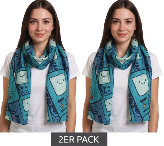 2-pack ADVENTURE TIME scarf with Beemo print, 180cm long, cartoon summer scarf, SF260201ADV, green/multicolored