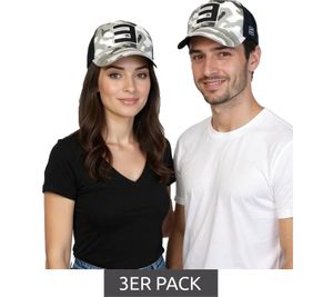 Gorra de camionero unisex de Eminem (paquete de 3) con logo bordado y diseño de camuflaje TC102253EMM en negro/blanco/gris Gorra de camionero unisex de Eminem (paquete de 3) con logo bordado y diseño de camuflaje TC102253EMM en negro/blanco/gris