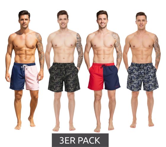 Pierre Cardin Men's Camouflage Swim Shorts, Blue/Khaki-Green, Khaki/Green, Navy/Red, or Navy/Pink