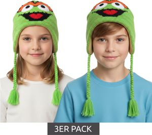 Pack de 3 gorros infantiles con trenzas de Oskar de la Basura de Barrio Sésamo, paquete económico, KC148220SES Verde Pack de 3 gorros infantiles con trenzas de Oskar de la Basura de Barrio Sésamo, paquete económico, KC148220SES Verde