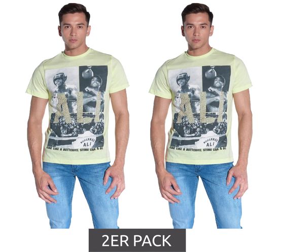 2-Pack Value Pack COURSE Men's T-Shirt with Large Muhammad Ali Print, Cotton Crew Neck T-Shirt, 900530 Yellow