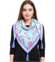 Foulard triangulaire ZWILLINGSHERZ Fleur de Prairie, imprimé floral et inscription, Foulard tendance 3014D-0107-85 Bleu/Rose/Blanc Foulard triangulaire ZWILLINGSHERZ Fleur de Prairie, imprimé floral et inscription, Foulard tendance 3014D-0107-85 Bleu/Rose/Blanc