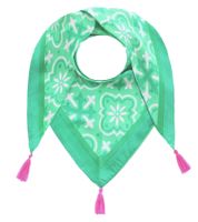 Foulard triangulaire antique ZWILLINGSHERZ avec ornements et franges, foulard tendance 3014D-3010-64 Vert/Rose/Blanc Foulard triangulaire antique ZWILLINGSHERZ avec ornements et franges, foulard tendance 3014D-3010-64 Vert/Rose/Blanc