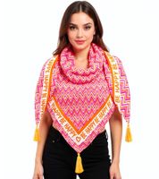 Foulard triangulaire ZWILLINGSHERZ à motif zigzag et imprimé « Be Happy », foulard tendance 3014D-0204-47 Rose/Orange Foulard triangulaire ZWILLINGSHERZ à motif zigzag et imprimé « Be Happy », foulard tendance 3014D-0204-47 Rose/Orange